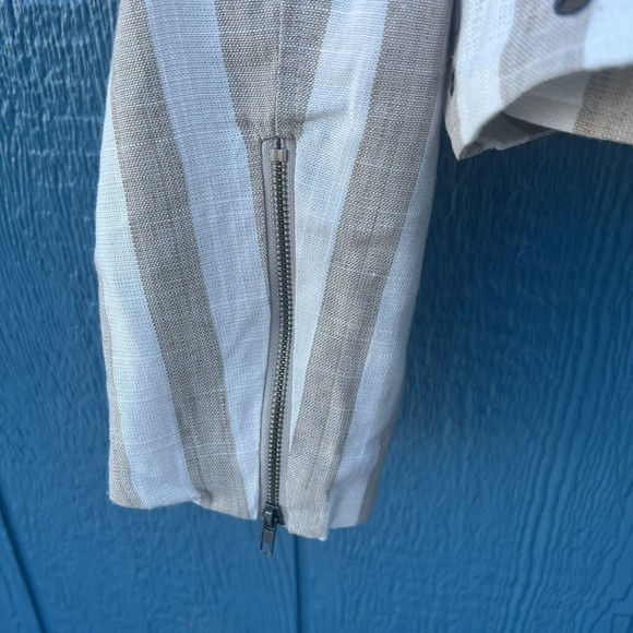 Lulu’s Vacation Signature Taupe and Ivory Striped Belted Moto Jacket Large NEW - Picture 4 of 14